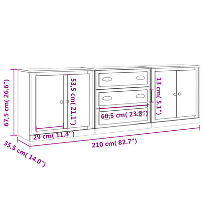Credenze 3 pz Grigio Cemento in Legno Multistrato