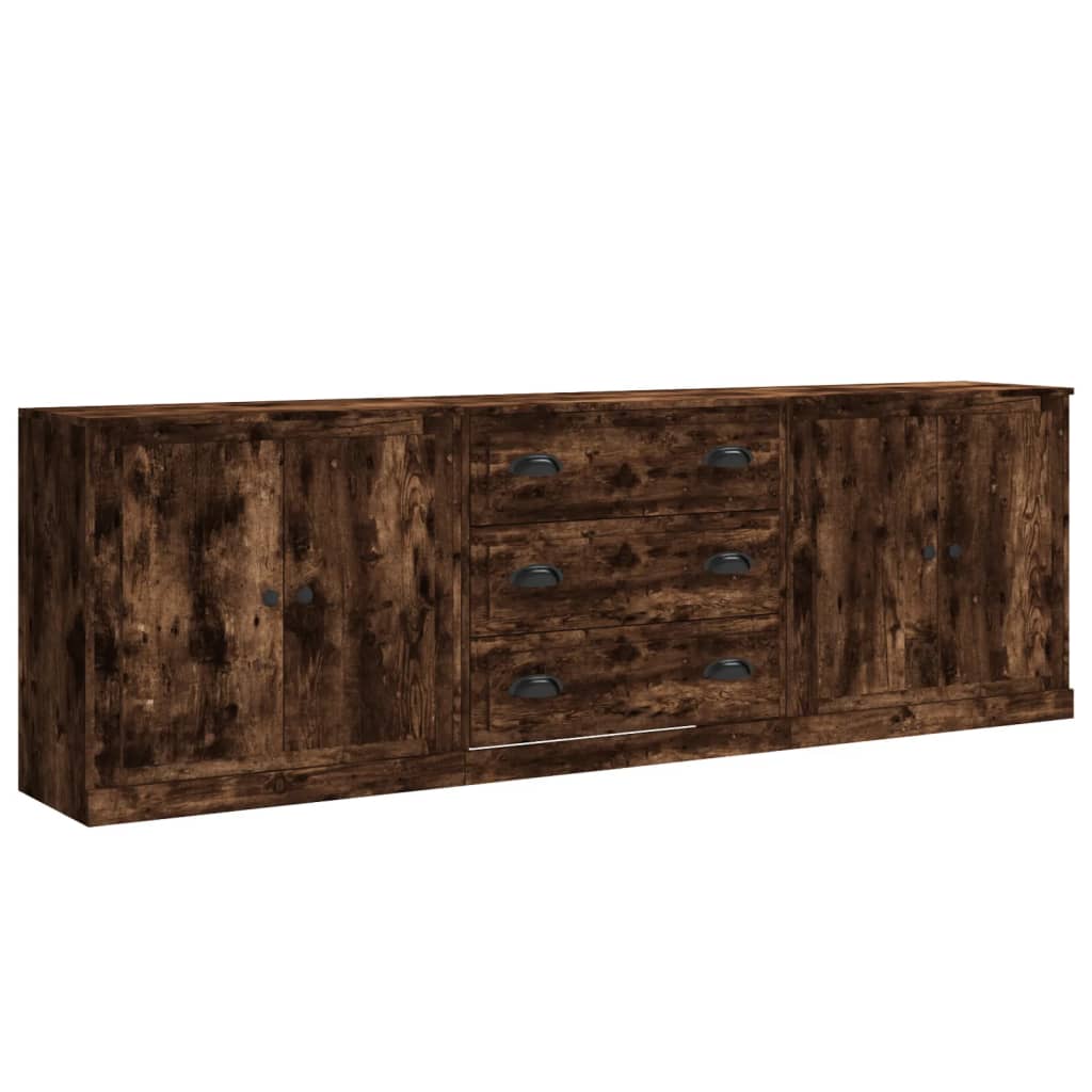 Credenze 3 pz Rovere Fumo in Legno Multistrato