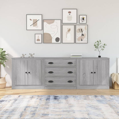 Credenze 3 pz Grigio Sonoma in Legno Multistrato - homemem39