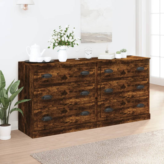 Credenze 2 pz Rovere Fumo in Legno Multistrato