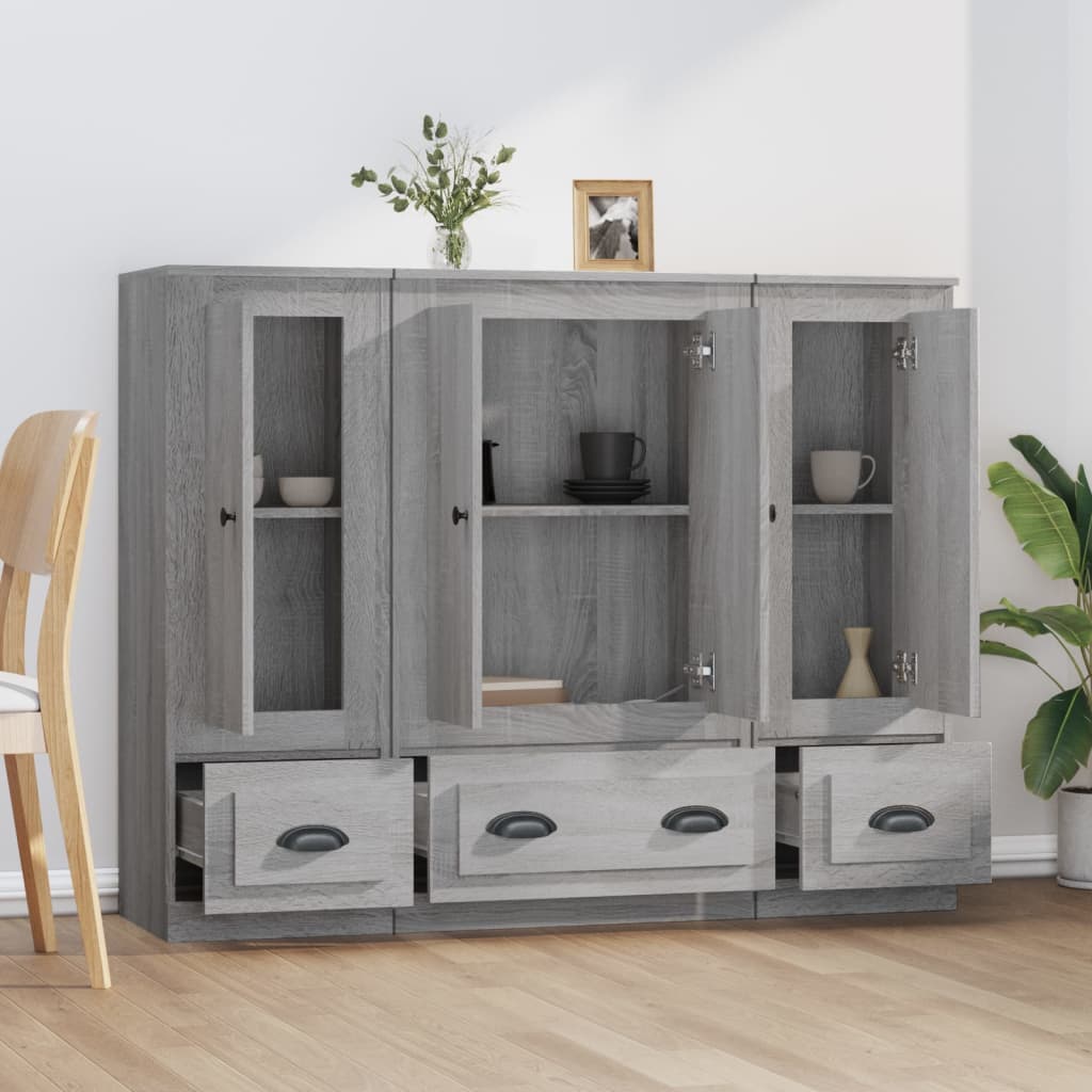 Credenze 3 pz Grigio Sonoma in Legno Multistrato - homemem39