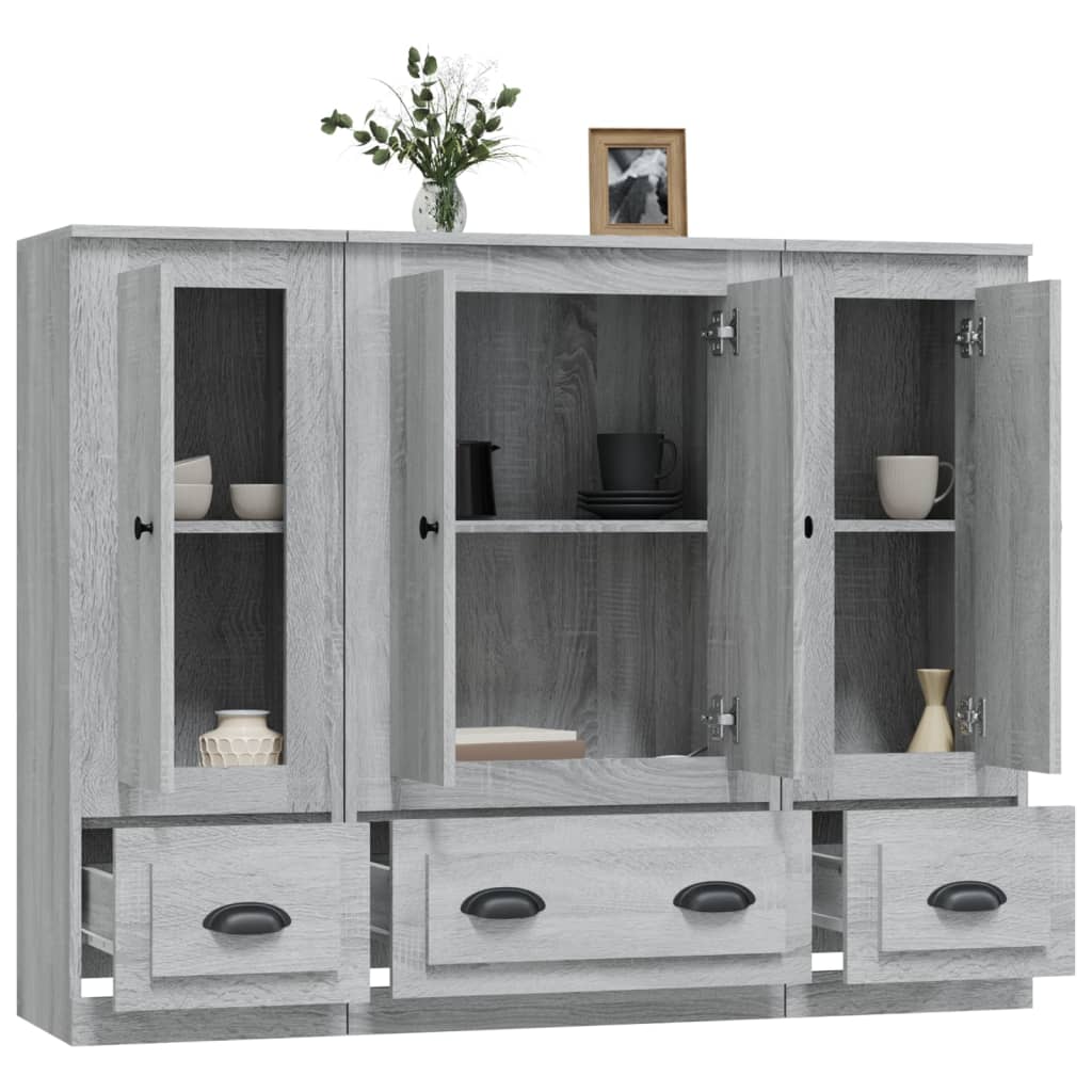 Credenze 3 pz Grigio Sonoma in Legno Multistrato - homemem39