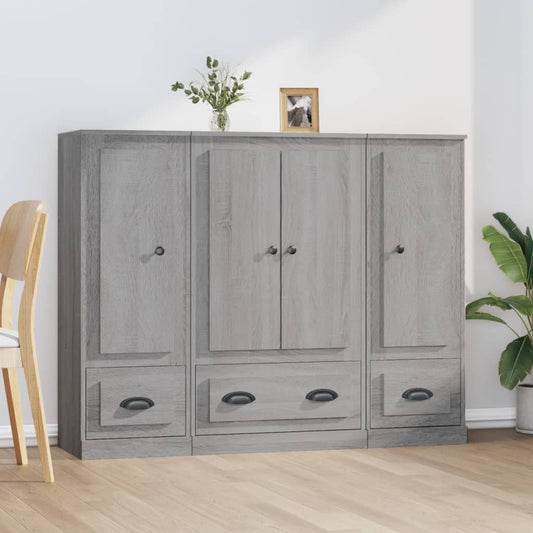 Credenze 3 pz Grigio Sonoma in Legno Multistrato - homemem39