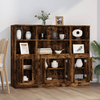 Credenze 3 pz Rovere Fumo in Legno Multistrato