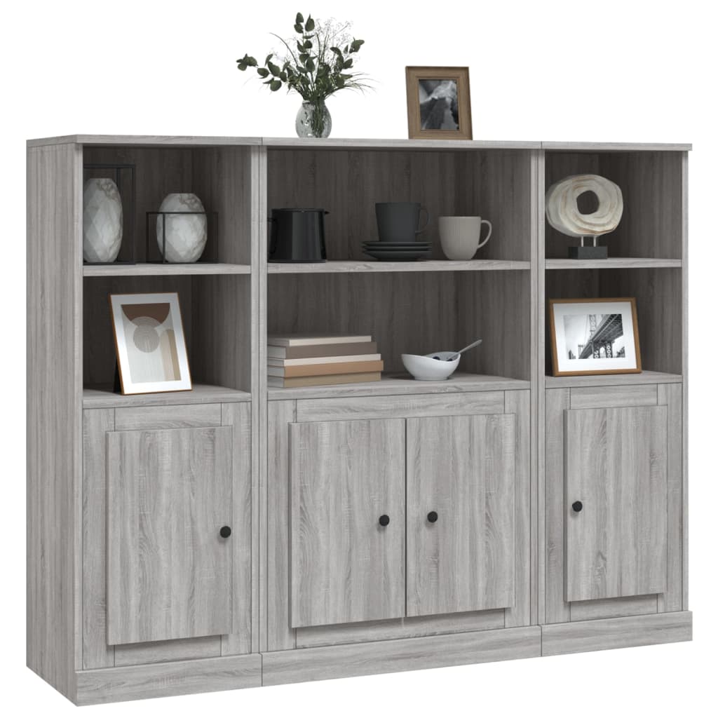 Credenze 3 pz Grigio Sonoma in Legno Multistrato - homemem39