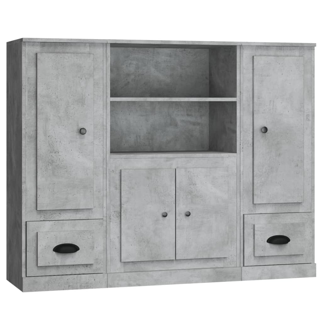 Credenze 3 pz Grigio Cemento in Legno Multistrato - homemem39