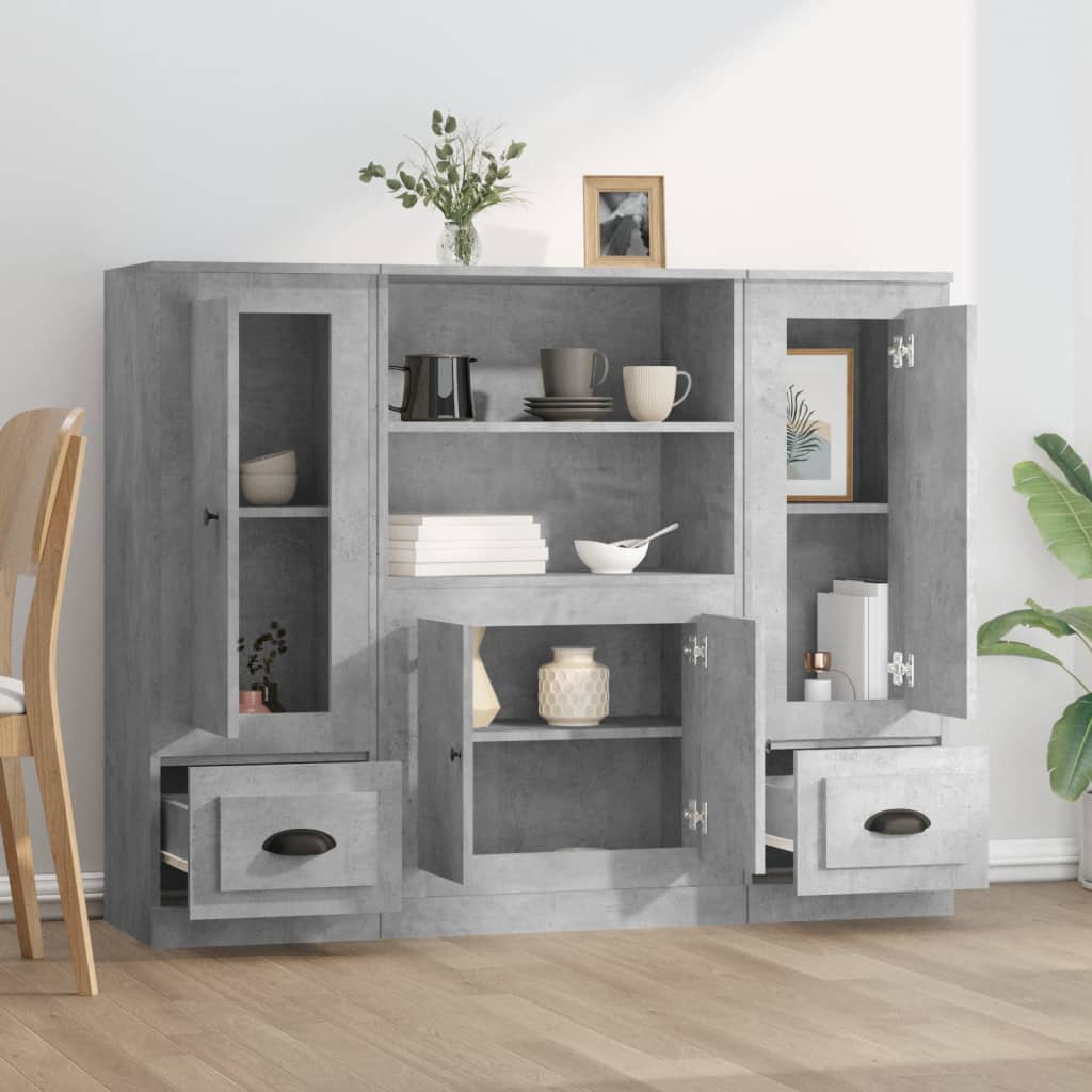 Credenze 3 pz Grigio Cemento in Legno Multistrato - homemem39