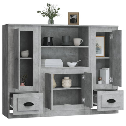 Credenze 3 pz Grigio Cemento in Legno Multistrato - homemem39