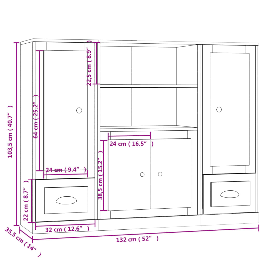 Credenze 3 pz Grigio Cemento in Legno Multistrato | homemem39
