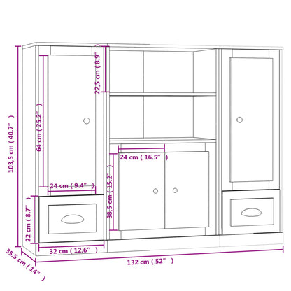 Credenze 3 pz Grigio Cemento in Legno Multistrato | homemem39