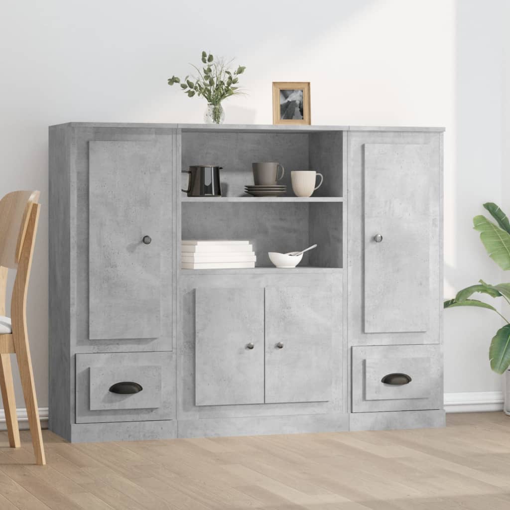 Credenze 3 pz Grigio Cemento in Legno Multistrato | homemem39