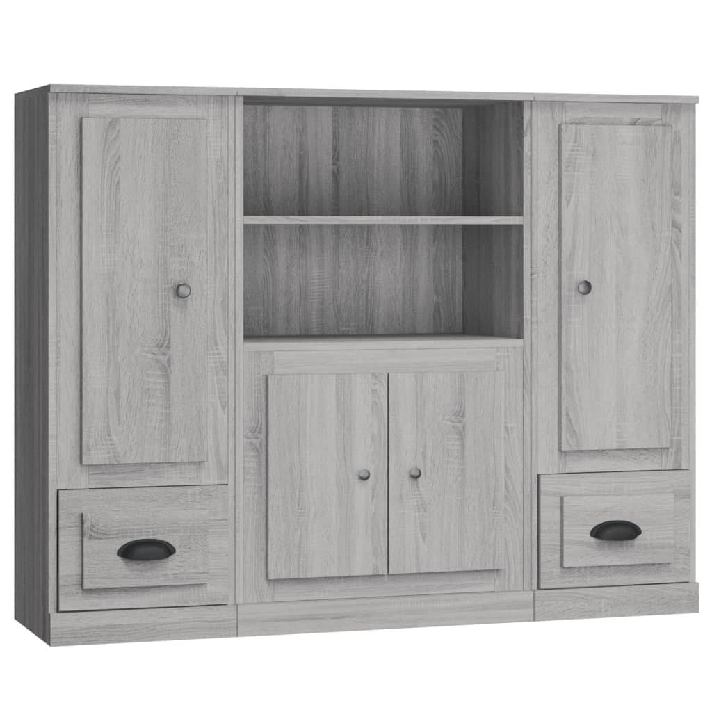 Credenze 3 pz Grigio Sonoma in Legno Multistrato - homemem39