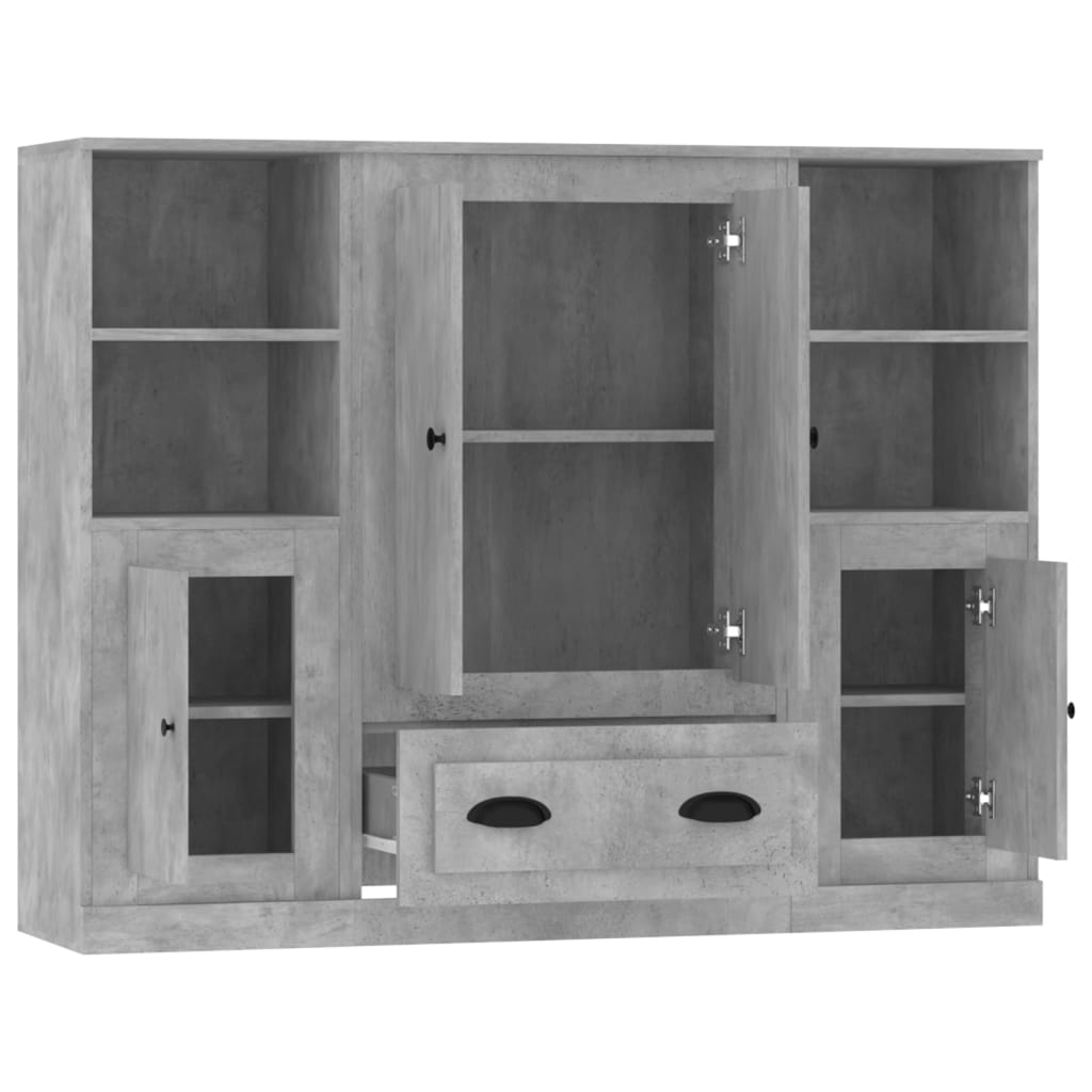 Credenze 3 pz Grigio Cemento in Legno Multistrato