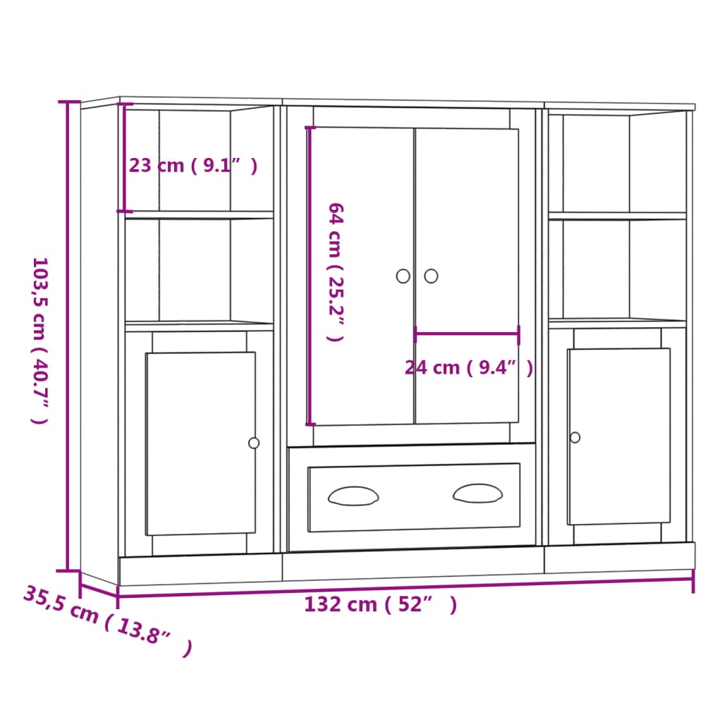 Credenze 3 pz Grigio Cemento in Legno Multistrato