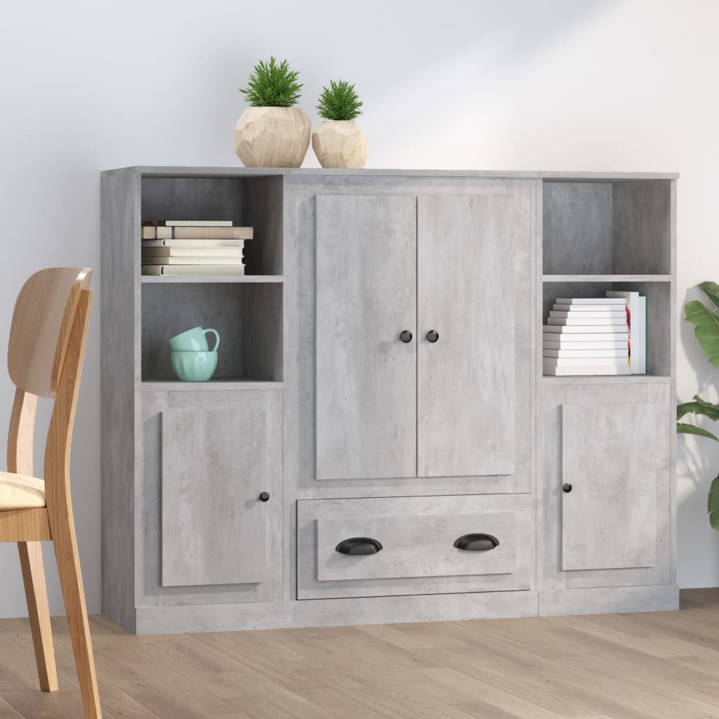 Credenze 3 pz Grigio Cemento in Legno Multistrato