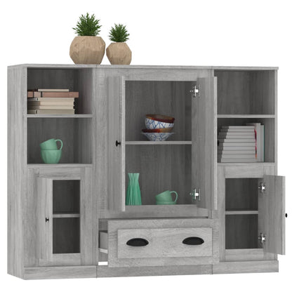 Credenze 3 pz Grigio Sonoma in Legno Multistrato