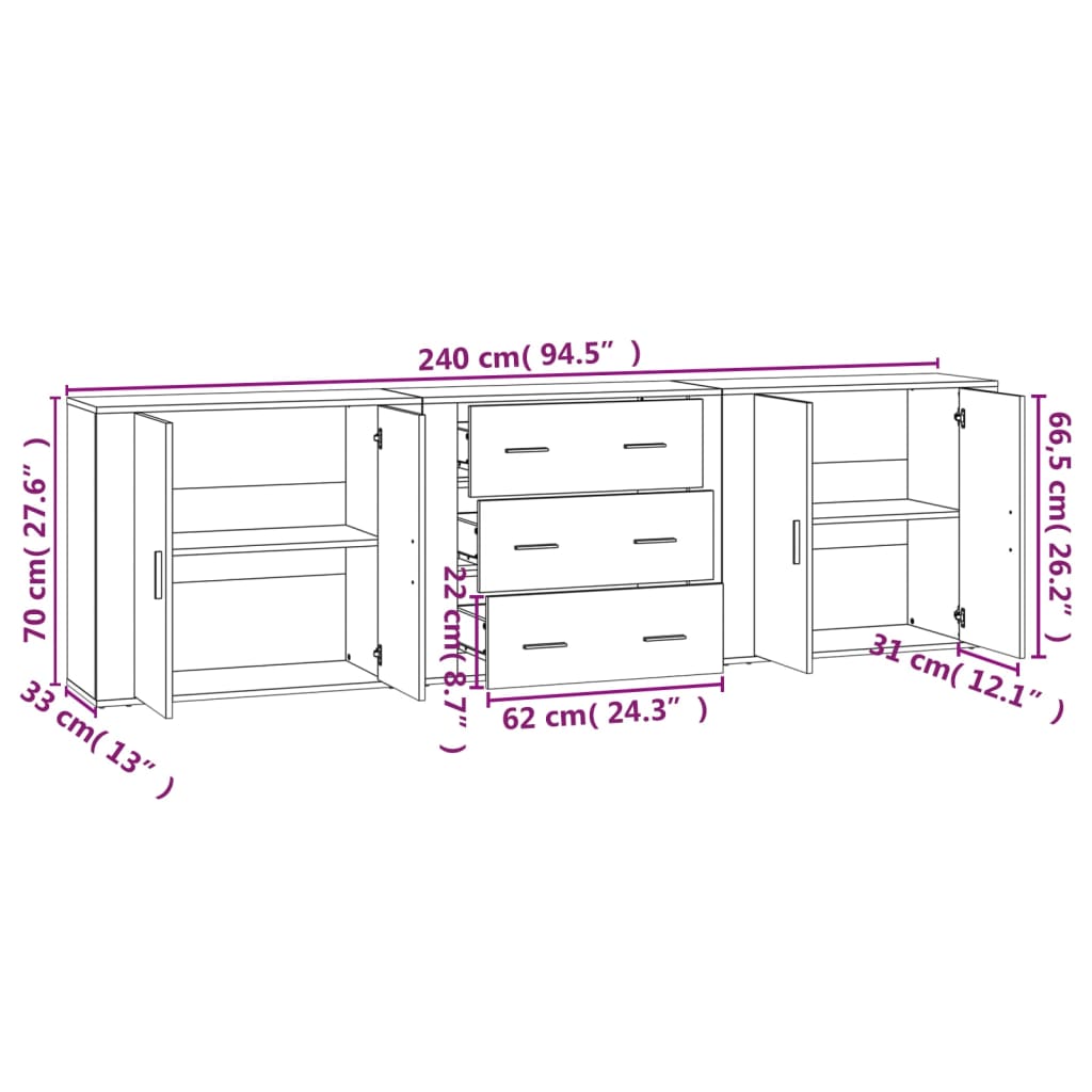 Credenze 3 pz Bianco in Legno Multistrato | homemem39