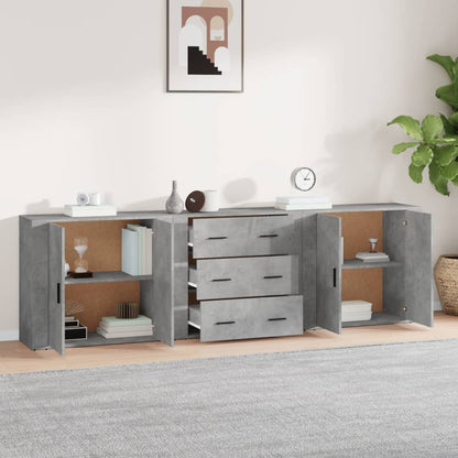 Credenze 3 pz Grigio Cemento in Legno Multistrato