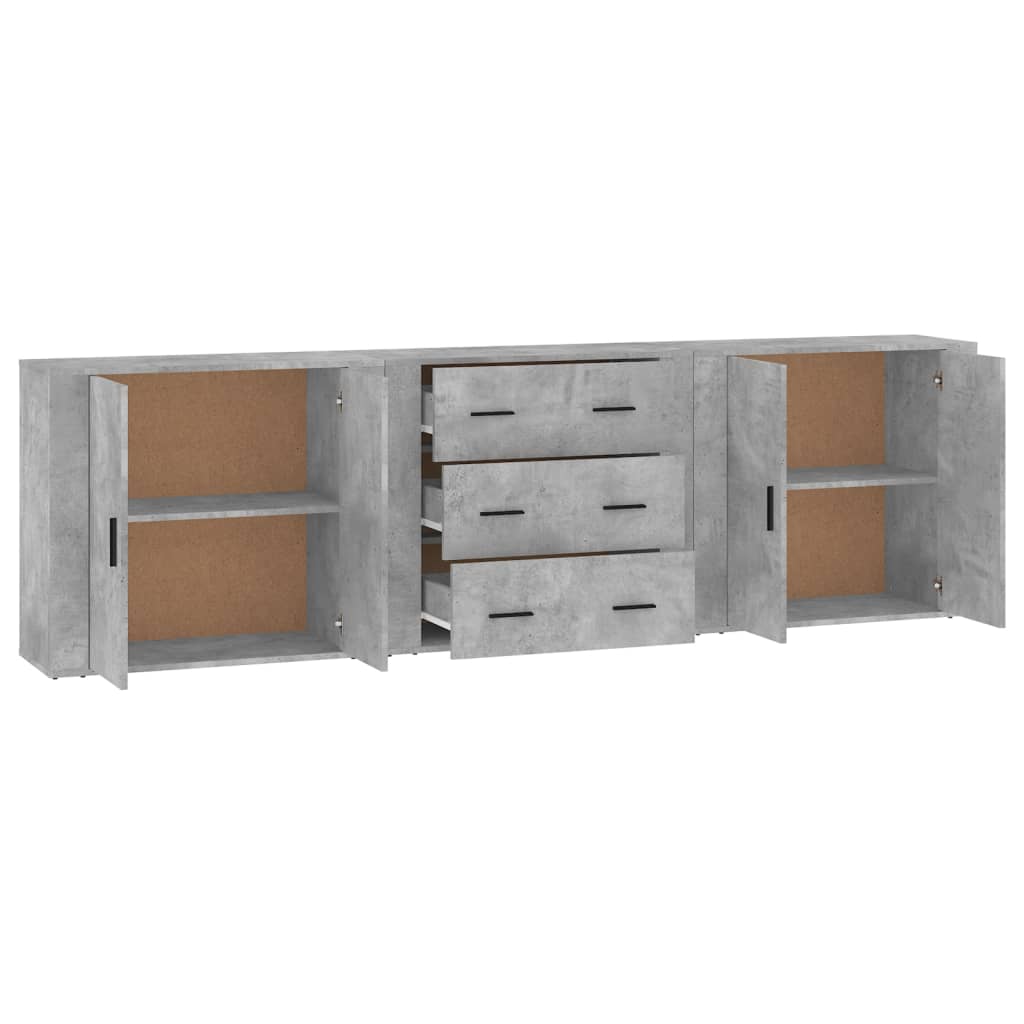 Credenze 3 pz Grigio Cemento in Legno Multistrato