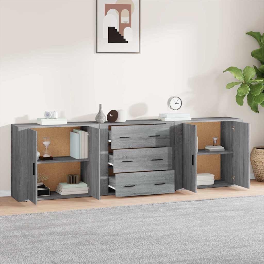 Credenze 3 pz Grigio Sonoma in Legno Multistrato | homemem39