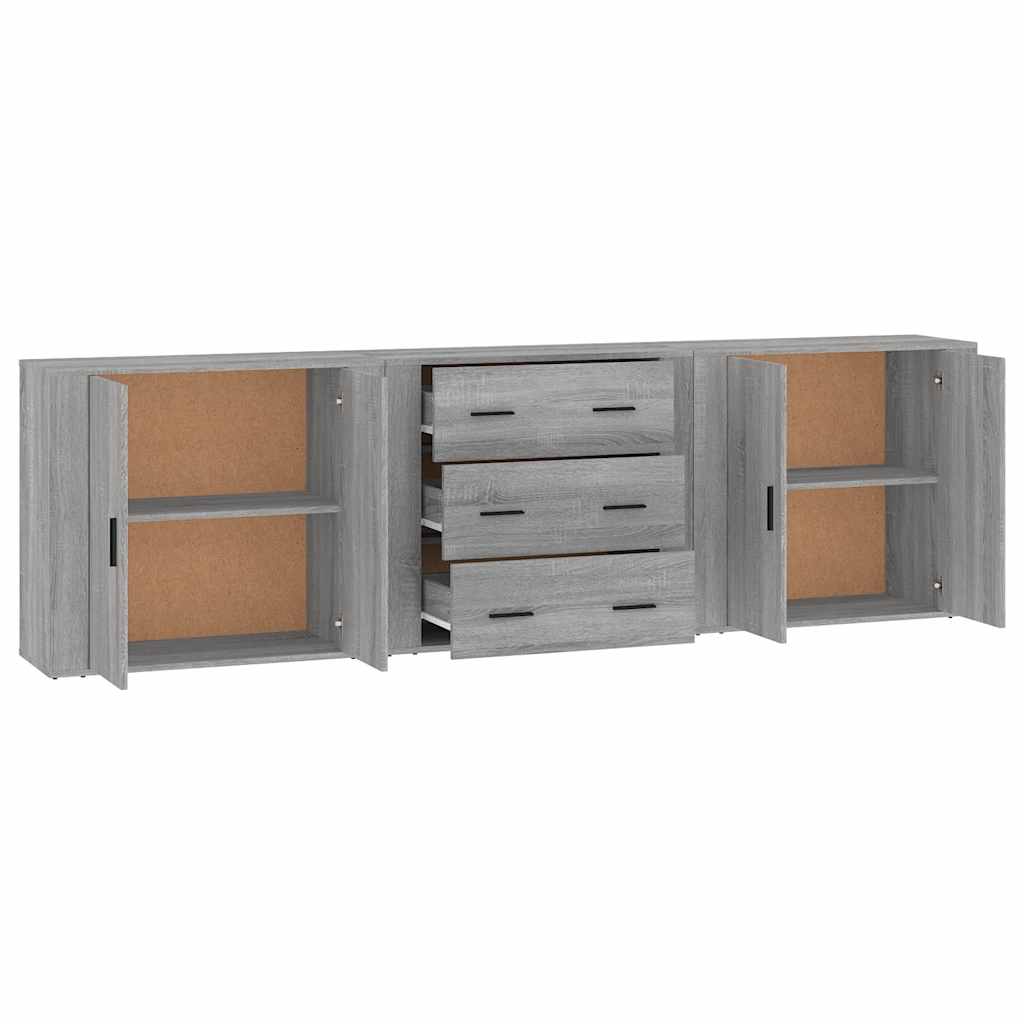 Credenze 3 pz Grigio Sonoma in Legno Multistrato | homemem39