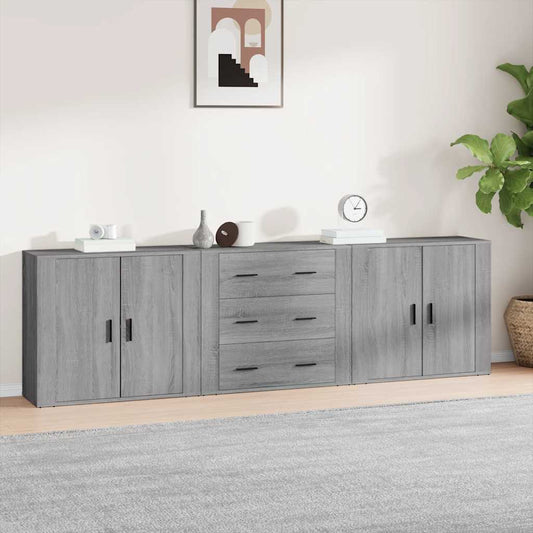 Credenze 3 pz Grigio Sonoma in Legno Multistrato | homemem39