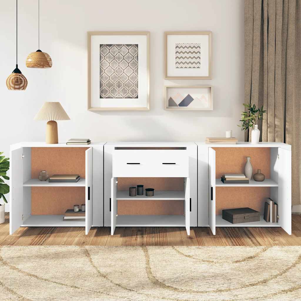 Credenze 3 pz Bianco in Legno Multistrato | homemem39