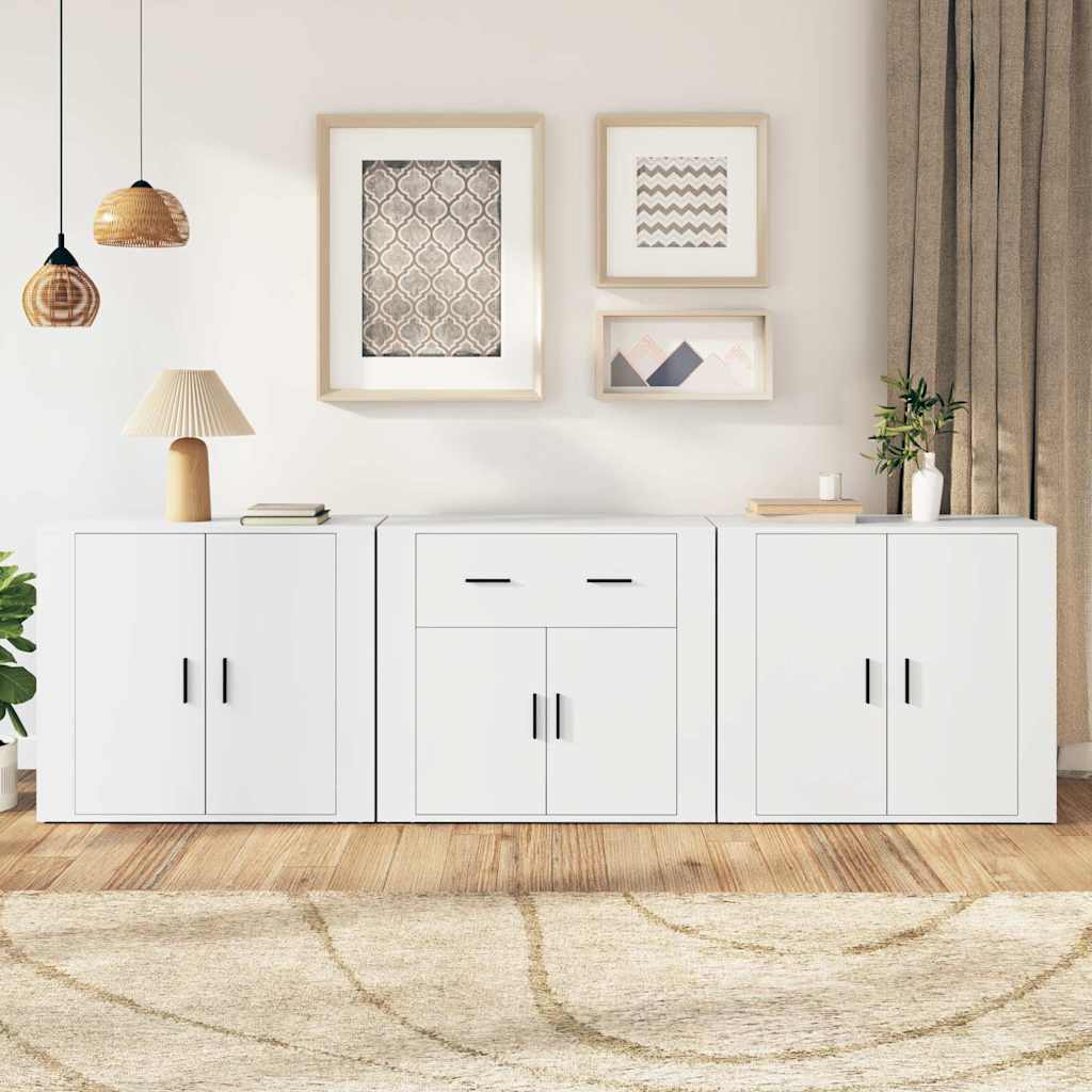 Credenze 3 pz Bianco in Legno Multistrato | homemem39