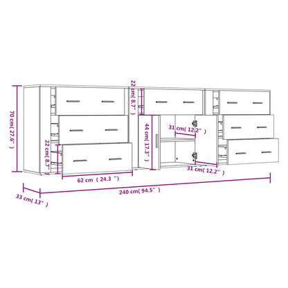 Credenze 3 pz Rovere Sonoma in Legno Multistrato