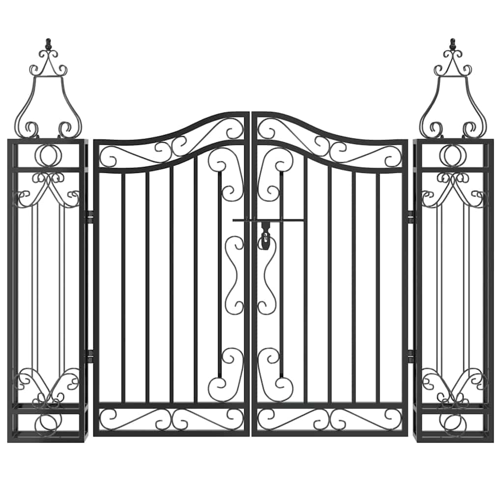 Cancello da Giardino Nero 121x8x100 cm in Ferro Battuto | homemem39