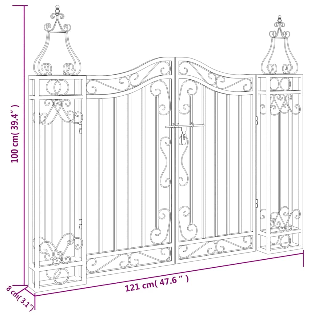 Cancello da Giardino Nero 121x8x100 cm in Ferro Battuto | homemem39