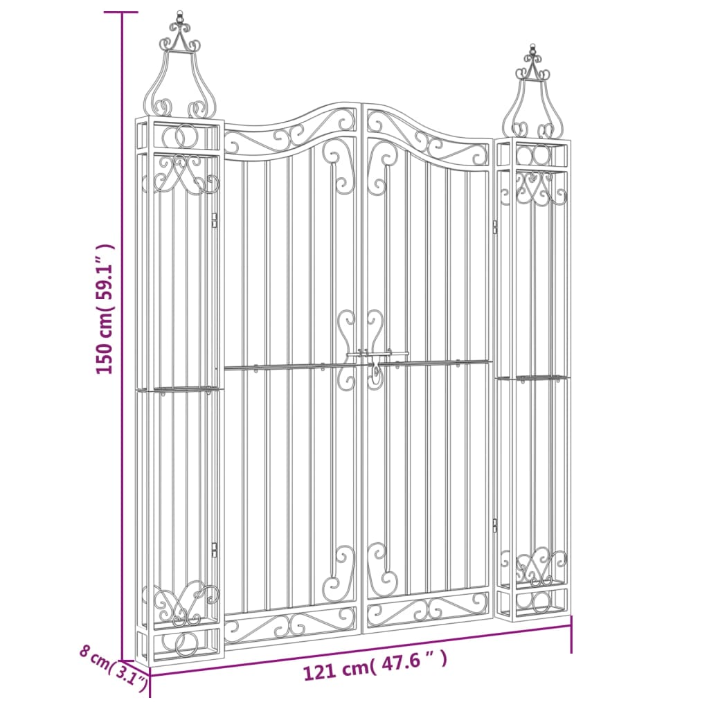 Cancello da Giardino Nero 121x8x150 cm in Ferro Battuto | homemem39