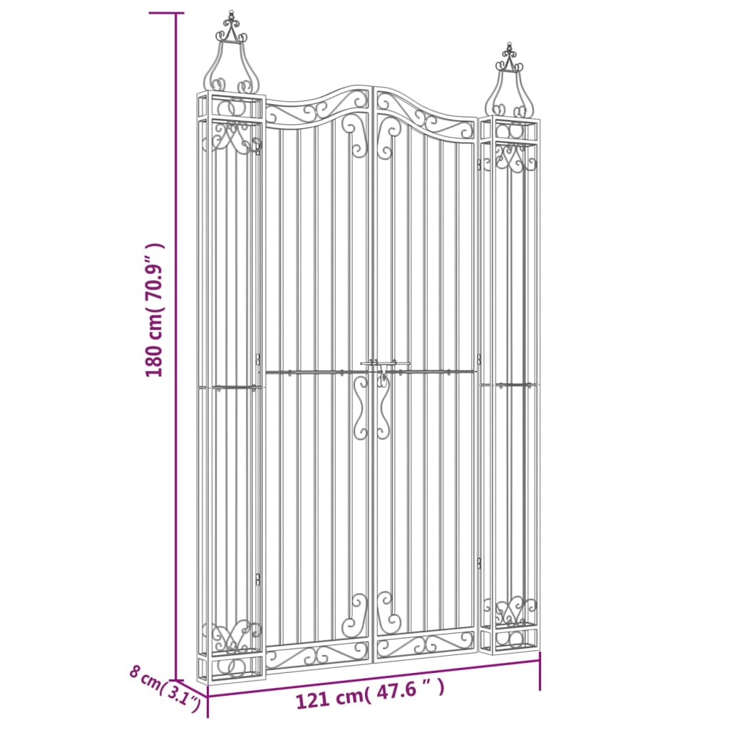 Cancello da Giardino Nero 121x8x180 cm in Ferro Battuto | homemem39