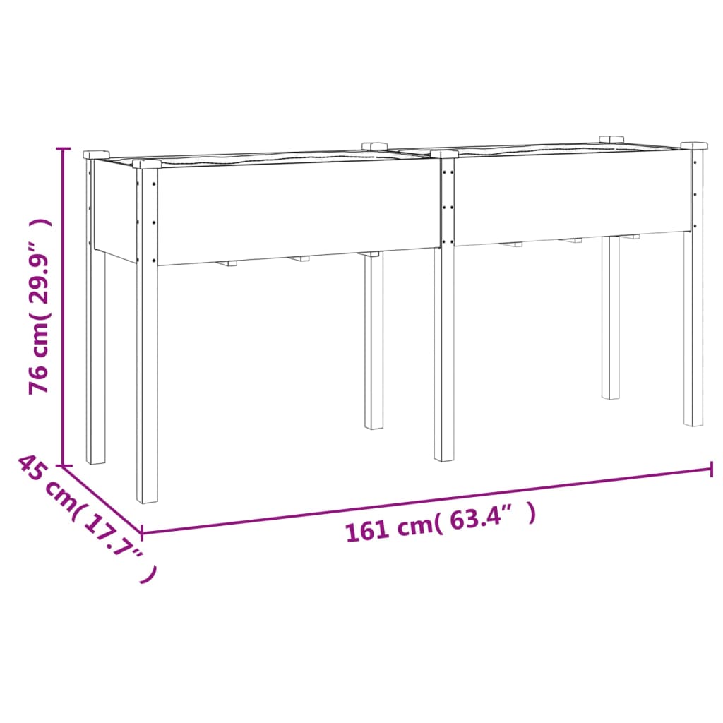 Fioriera con Fodera Grigia 161x45x76cm Legno Massello di Abete