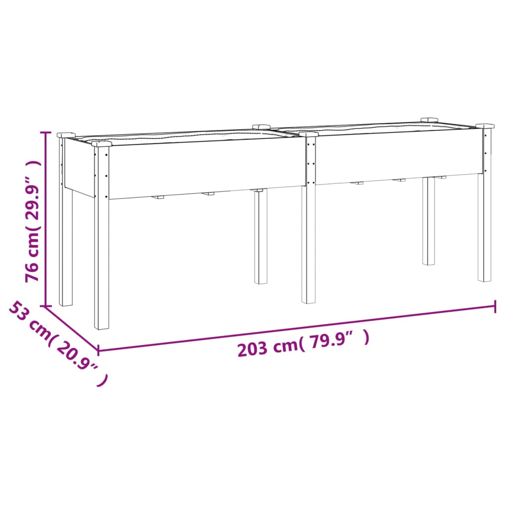 Fioriera con Fodera Marrone 203x53x76cm Legno Massello di Abete | homemem39