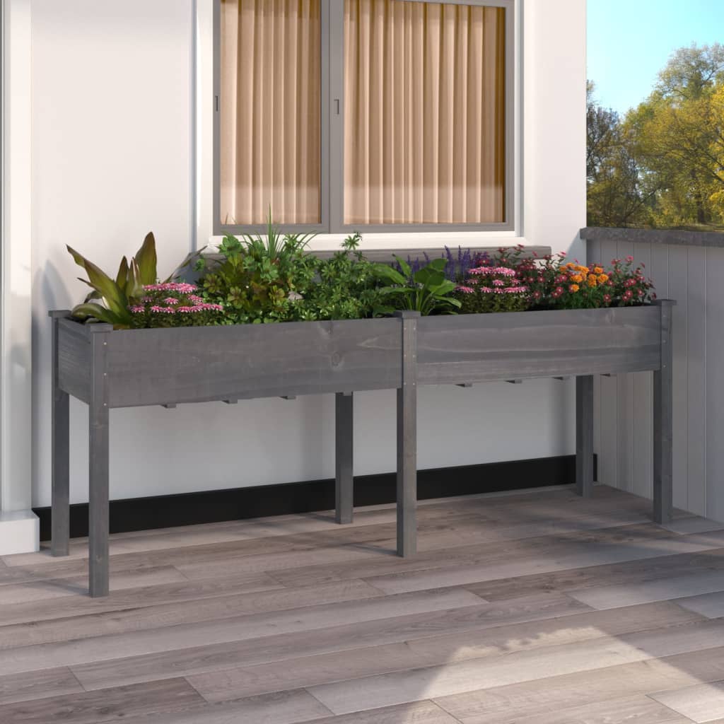 Fioriera con Fodera Grigia 203x53x76cm Legno Massello di Abete | homemem39