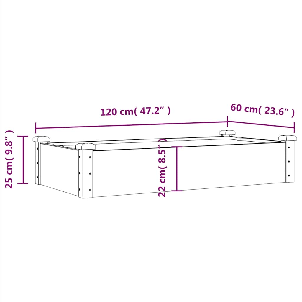 Fioriera Rialzata da Giardino Fodera 120x60x25cm Massello Abete | homemem39