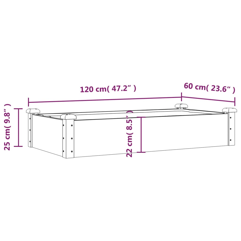 Fioriera Giardino con Fodera Marrone 120x60x25cm Massello Abete - homemem39