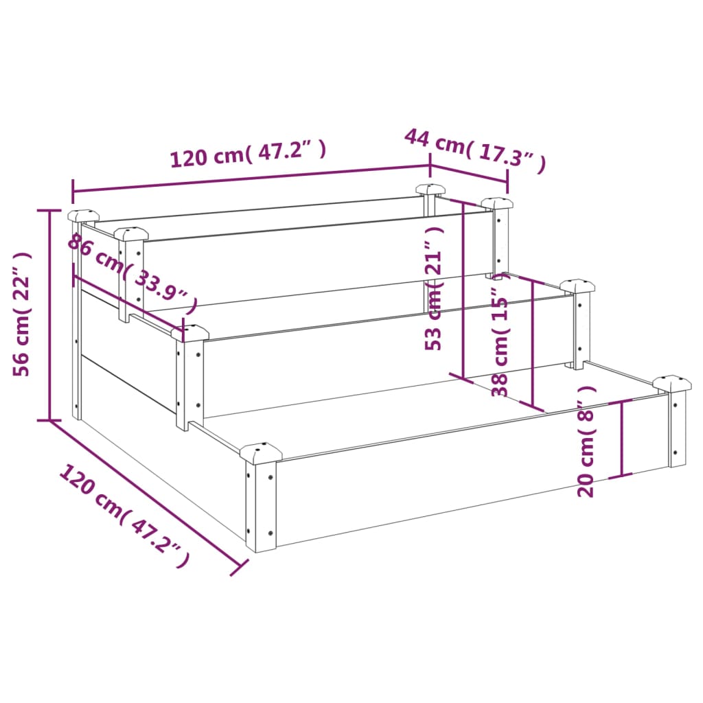 Fioriera Rialzata da Giardino 120x120x56cm Legno Massello Abete