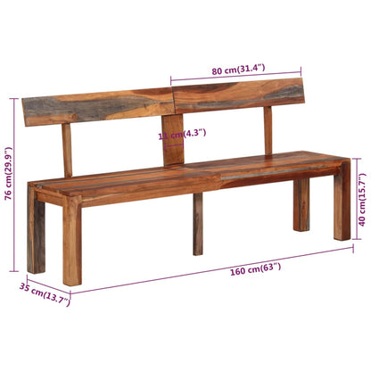 Panca con Schienale Grigia 160 cm Legno Massello di Acacia