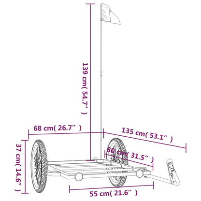 Rimorchio da Bici Nero 135x68x37 cm in Ferro
