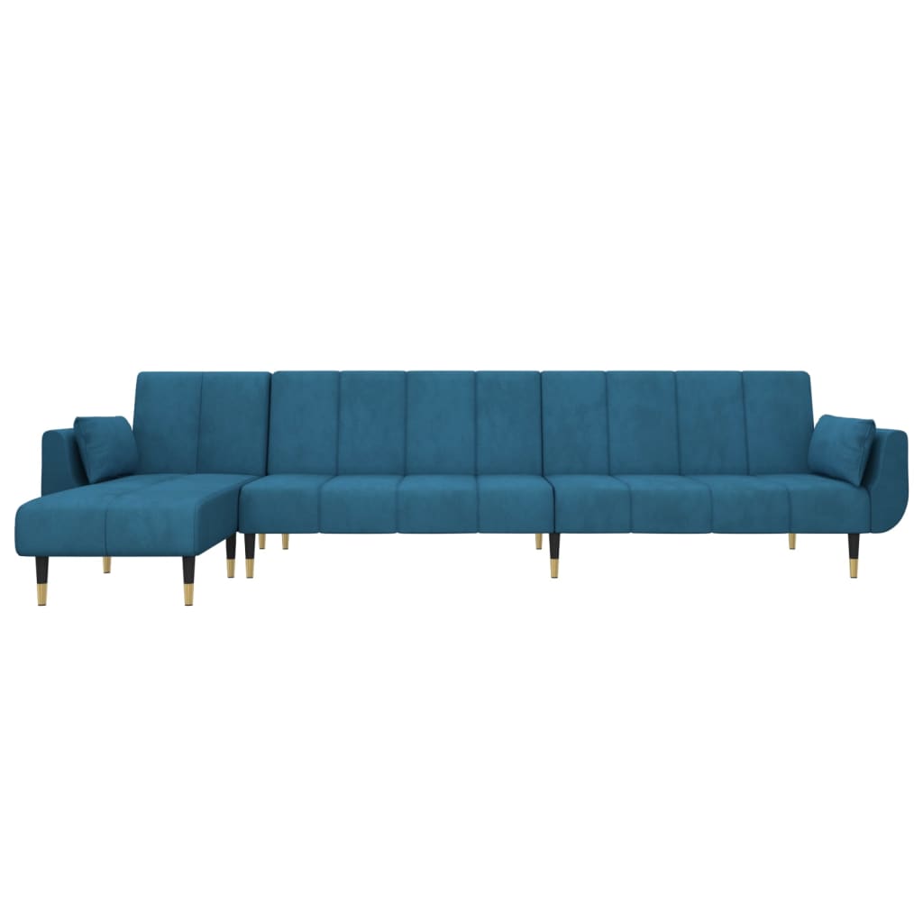 Divano Letto a L Blu 275x140x70 cm in Velluto - homemem39