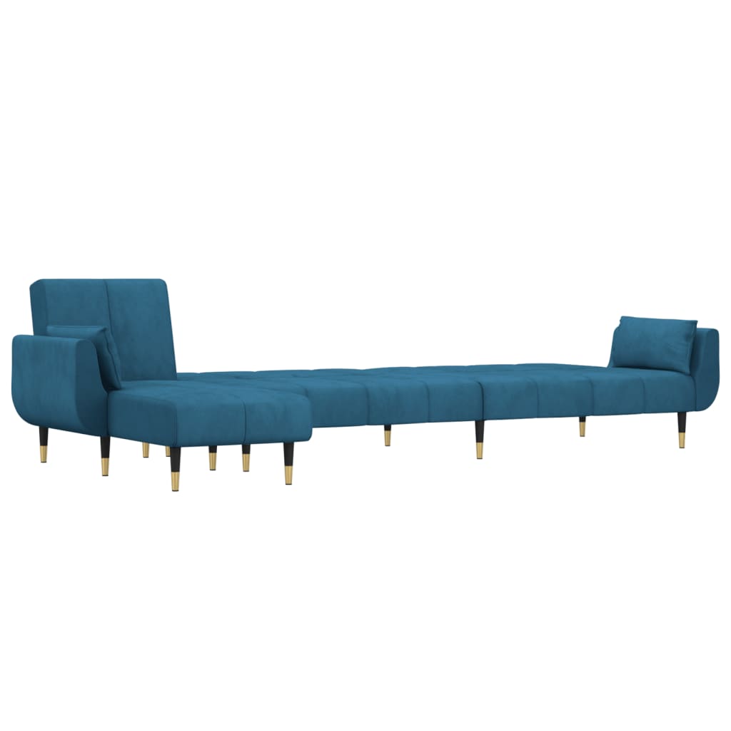 Divano Letto a L Blu 275x140x70 cm in Velluto - homemem39