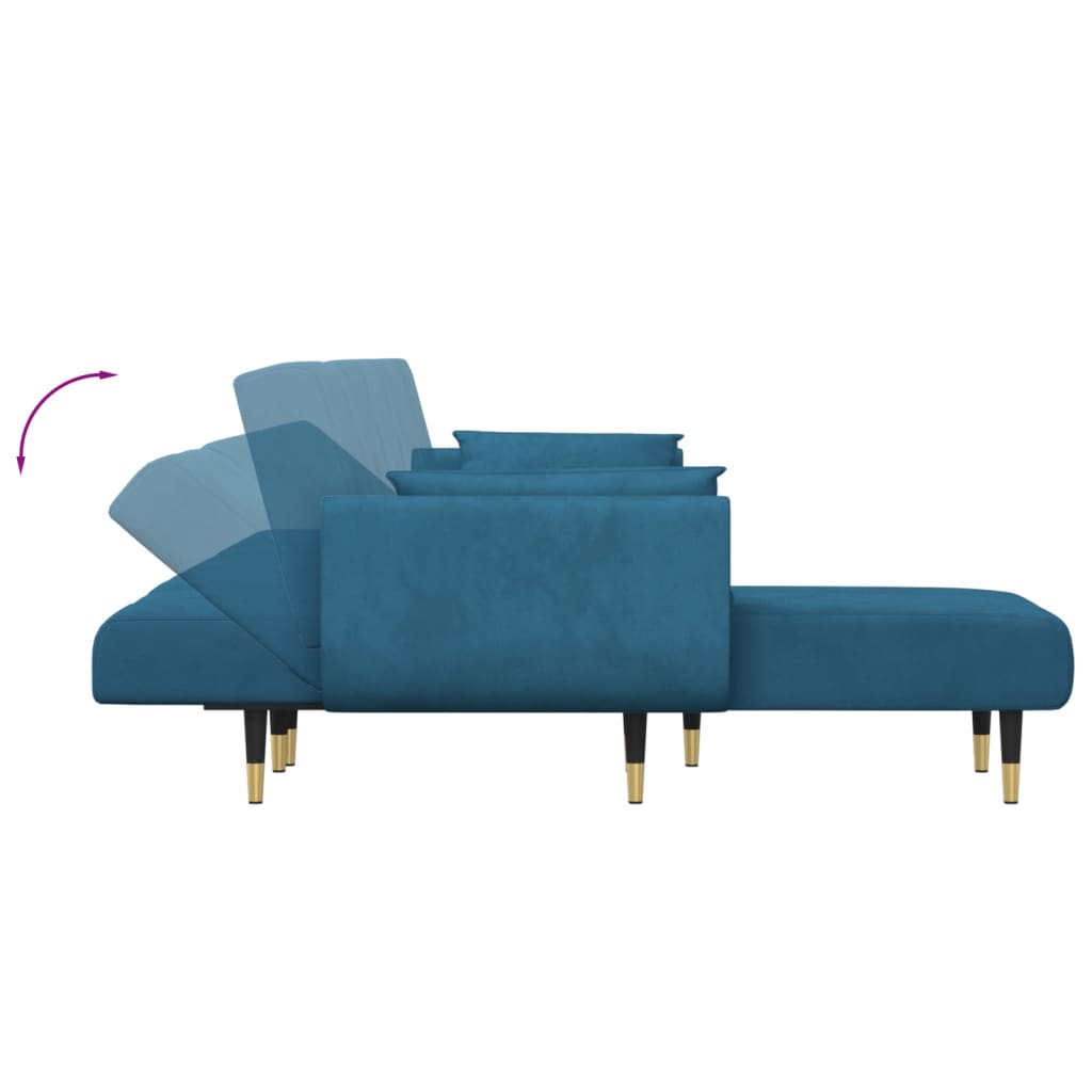 Divano Letto a L Blu 275x140x70 cm in Velluto - homemem39