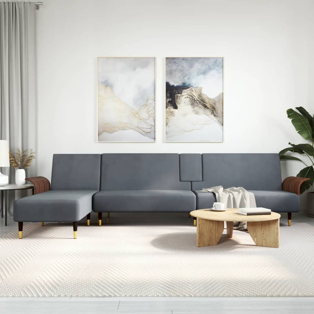 Divano Letto a L Grigio Scuro 279x140x70 cm in Velluto | homemem39