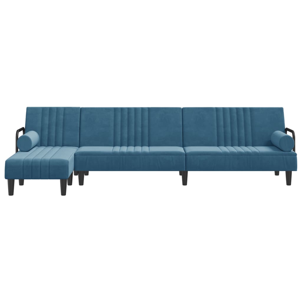 Divano Letto a L Blu 260x140x70 cm in Velluto - homemem39