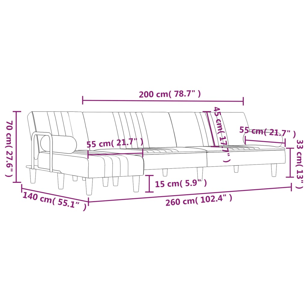 Divano Letto a L Giallo 260x140x70 cm in Velluto - homemem39