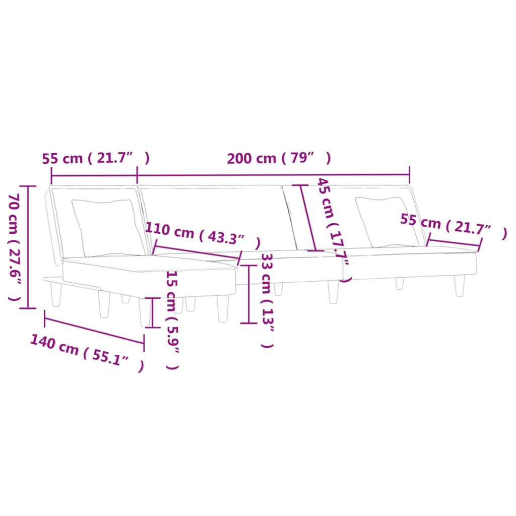 Divano Letto a L Nero 255x140x70 cm in Tessuto - homemem39