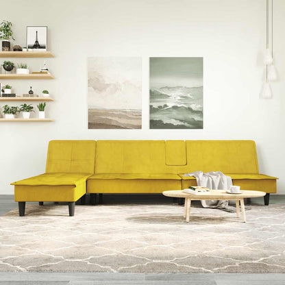 Divano Letto a L Giallo 255x140x70 cm in Velluto