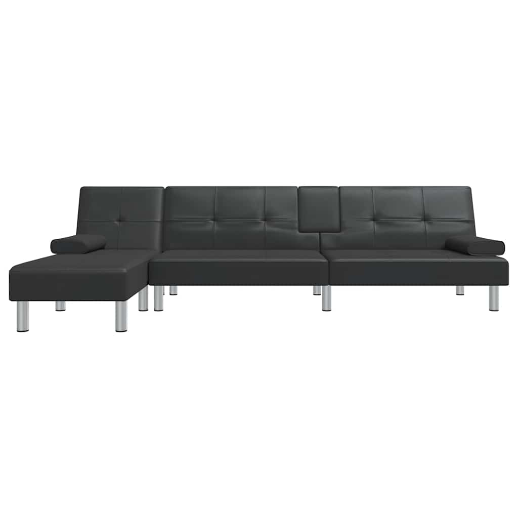 Divano Letto a L Nero 255x140x70 cm in Similpelle